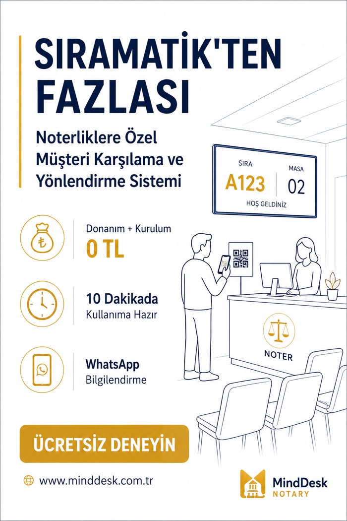 MindDesk Notary noterliklere özel müşteri karşılama ve yönlendirme sistemi reklamı